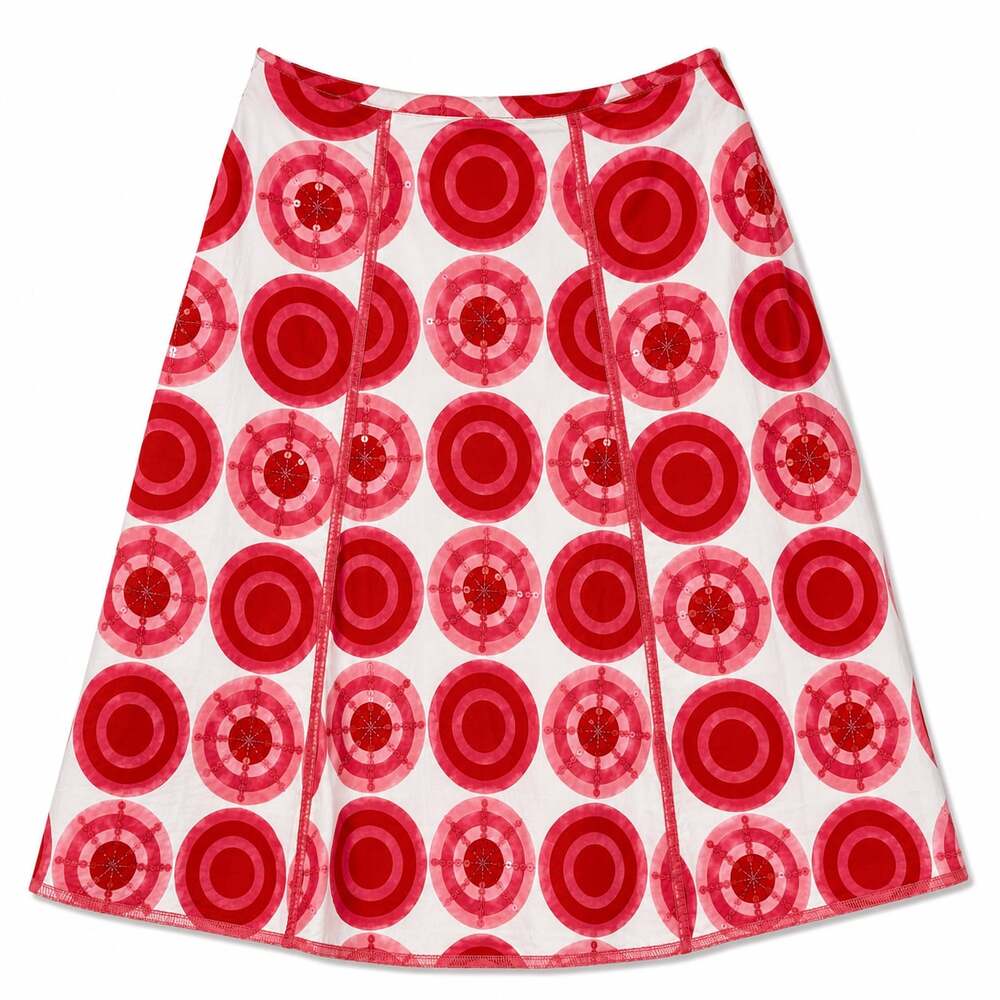 Willi Smith Red and Pink Circle Print A-Line Skirt with Sequin Details